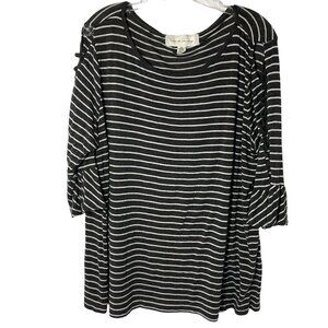 FRENCH LAUNDRY Women's Top,   XL,  Gray/White Stripe,   Bell sleeve,   Cut out u